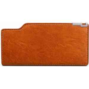 Premium Tan Leather Long Wallet with Metal Corner Accent