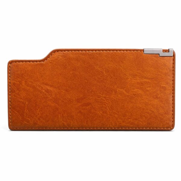 Premium Tan Leather Long Wallet with Metal Corner Accent