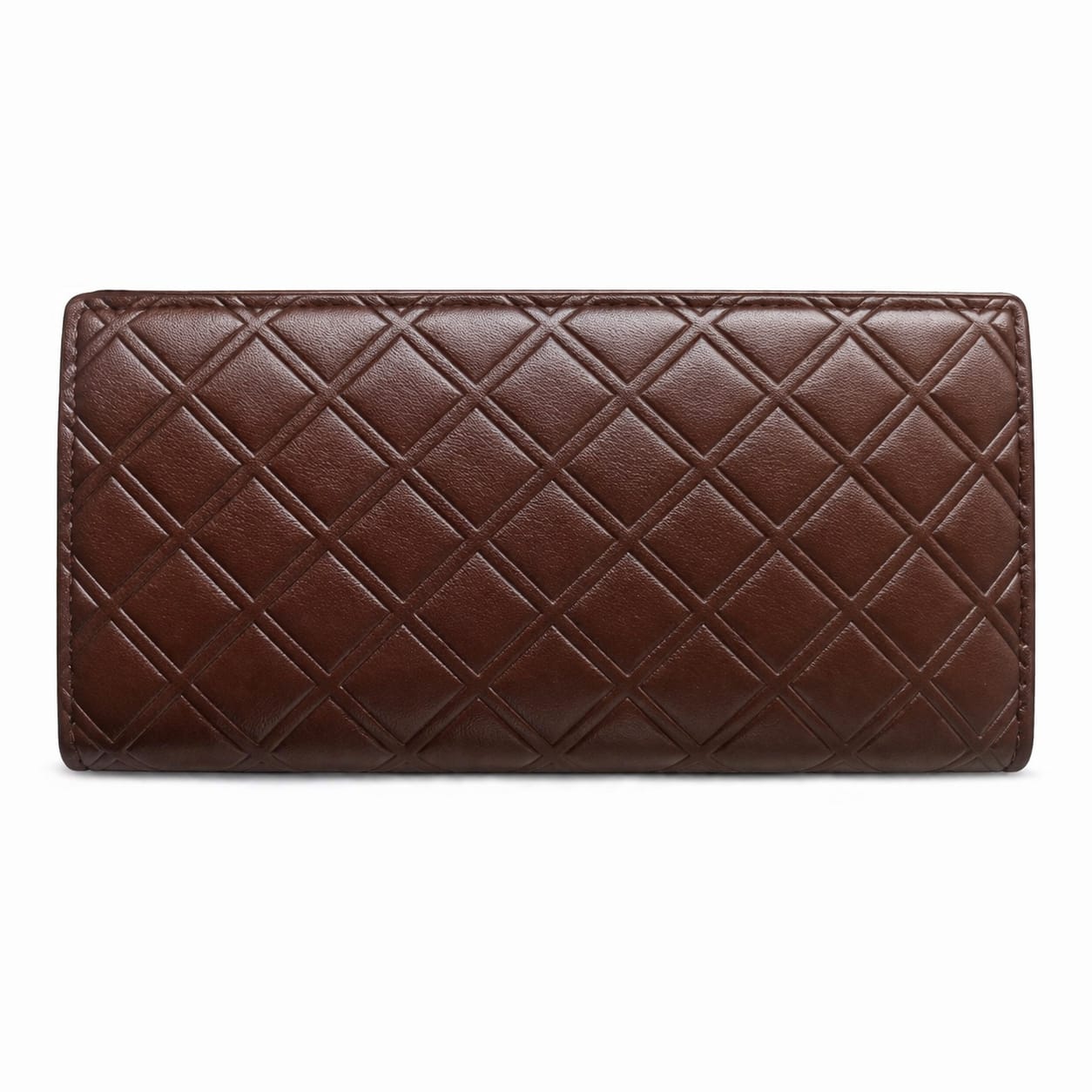 Premium Diamond Pattern Brown Long Leather Wallet for Men – Luxury Textured Cash Organizer