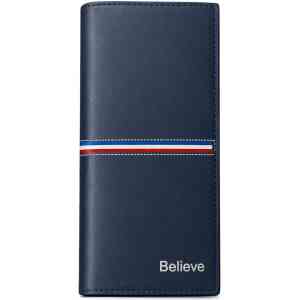 Premium Navy Blue Long Leather Wallet – Stylish Men’s Cash Organizer