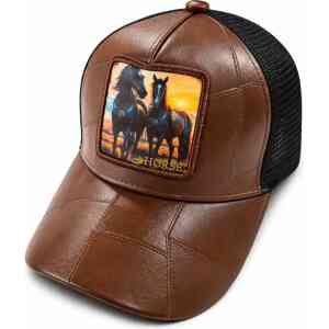 Premium Horse Patch Leather Style Trucker Cap – Adjustable Fashion Cap