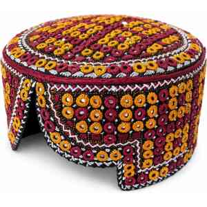 Handmade Sindhi Cap – Maroon Mustard Traditional Embroidered Topi