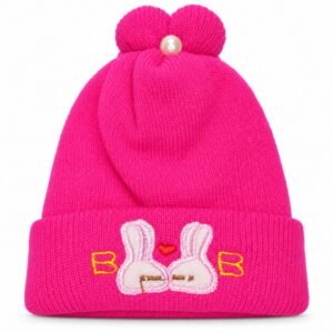 Kids Knitted Bunny Winter Cap with Pearl Detail – Warm & Cute Winter Hat
