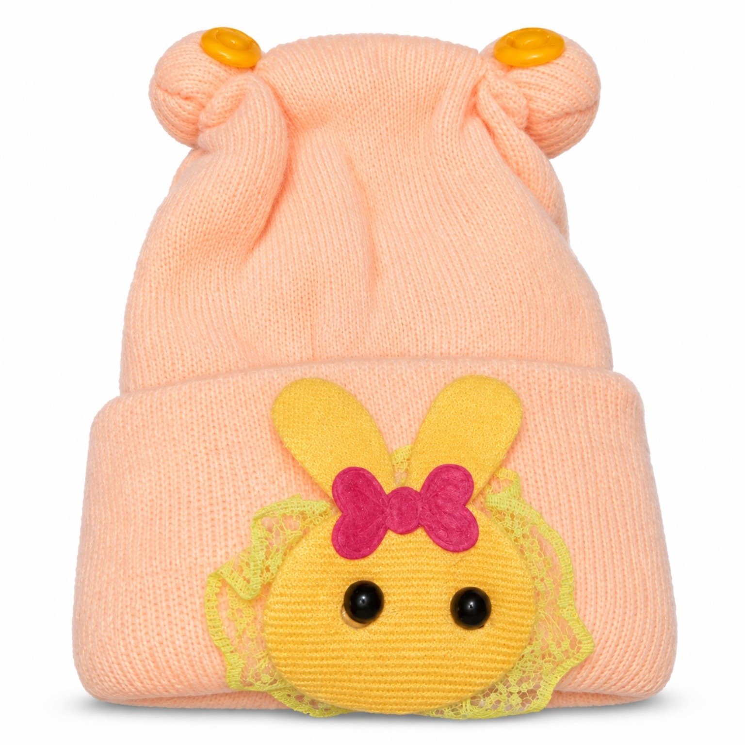 Kids Knitted Bunny Winter Cap with Cute Ears & Bow Design – Warm Winter Hat